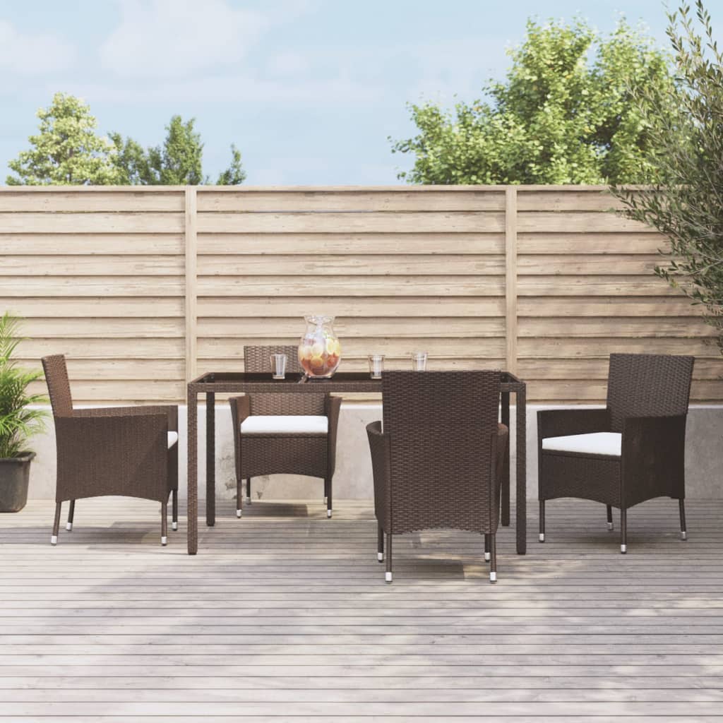 vidaXL 5 Piece Garden Dining Set with Cushions Brown Poly Rattan