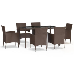 vidaXL 7 Piece Garden Dining Set with Cushions Brown Poly Rattan