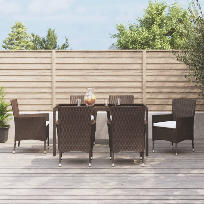 vidaXL 7 Piece Garden Dining Set with Cushions Brown Poly Rattan