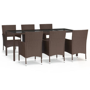 vidaXL 7 Piece Garden Dining Set with Cushions Brown Poly Rattan