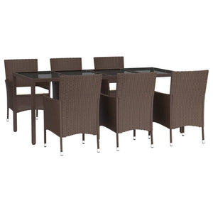 vidaXL 7 Piece Garden Dining Set with Cushions Brown Poly Rattan