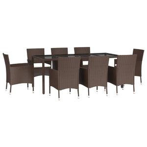 vidaXL 9 Piece Garden Dining Set with Cushions Brown Poly Rattan