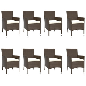 vidaXL 9 Piece Garden Dining Set with Cushions Brown Poly Rattan