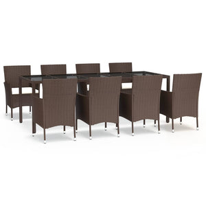 vidaXL 9 Piece Garden Dining Set with Cushions Brown Poly Rattan