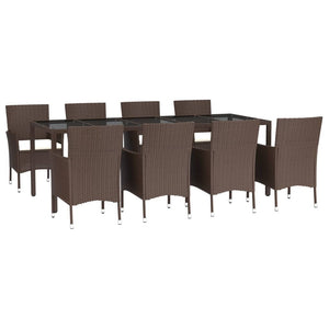 vidaXL 9 Piece Garden Dining Set with Cushions Brown Poly Rattan