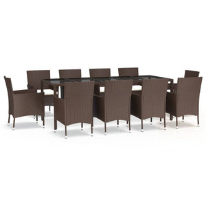 vidaXL 11 Piece Garden Dining Set with Cushions Brown Poly Rattan