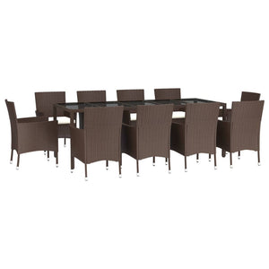 vidaXL 11 Piece Garden Dining Set with Cushions Brown Poly Rattan