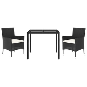 vidaXL 3 Piece Garden Dining Set with Cushions Black Poly Rattan