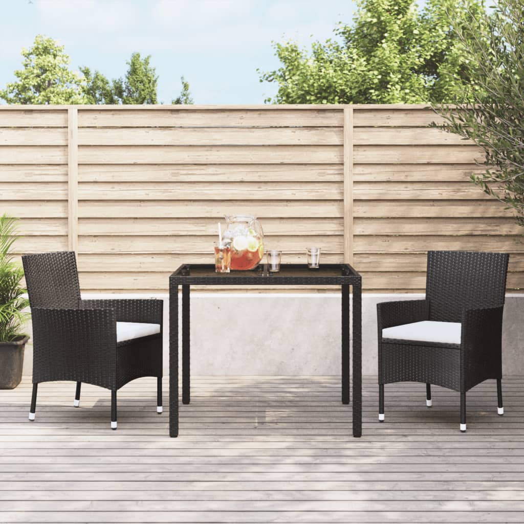 vidaXL 3 Piece Garden Dining Set with Cushions Black Poly Rattan