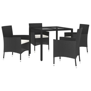 vidaXL 5 Piece Garden Dining Set with Cushions Black Poly Rattan