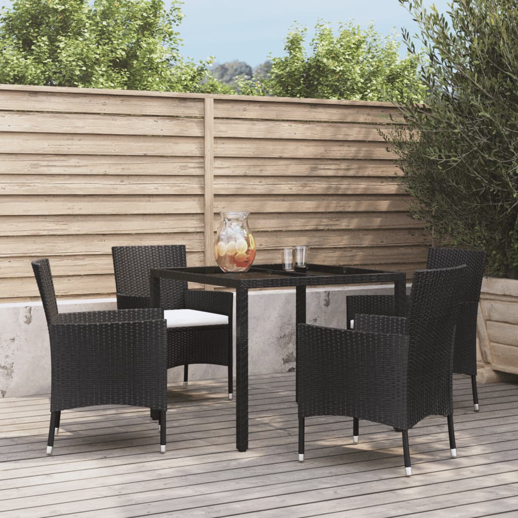 vidaXL 5 Piece Garden Dining Set with Cushions Black Poly Rattan