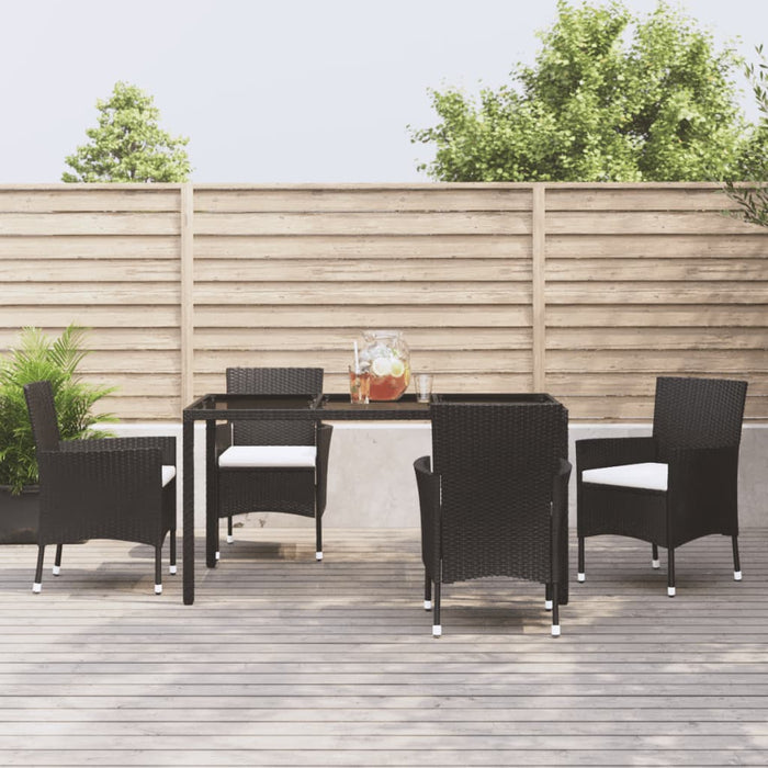 vidaXL 5 Piece Garden Dining Set with Cushions Black Poly Rattan