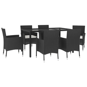 vidaXL 7 Piece Garden Dining Set with Cushions Black Poly Rattan