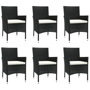 vidaXL 7 Piece Garden Dining Set with Cushions Black Poly Rattan