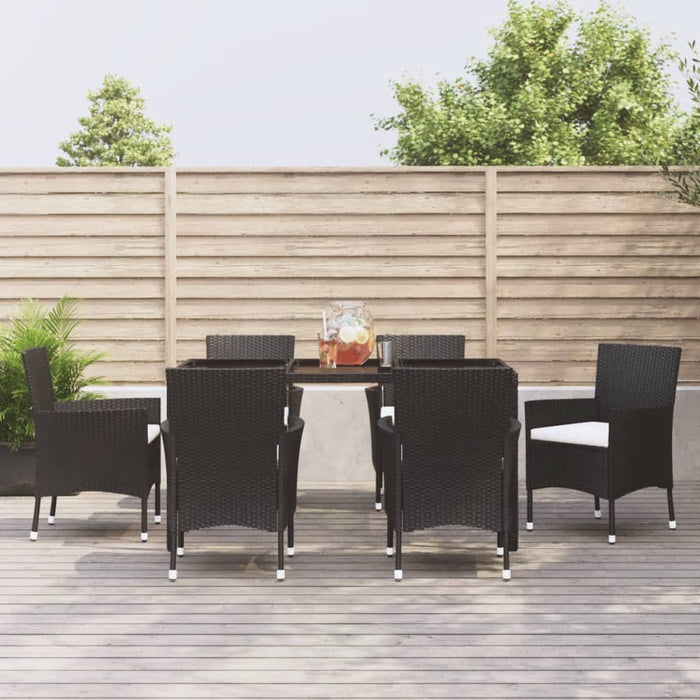 vidaXL 7 Piece Garden Dining Set with Cushions Black Poly Rattan