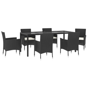 vidaXL 7 Piece Garden Dining Set with Cushions Black Poly Rattan