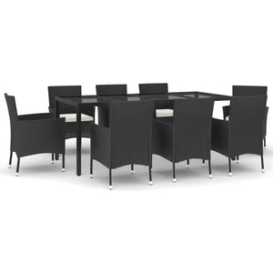 vidaXL 9 Piece Garden Dining Set with Cushions Black Poly Rattan