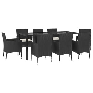 vidaXL 9 Piece Garden Dining Set with Cushions Black Poly Rattan