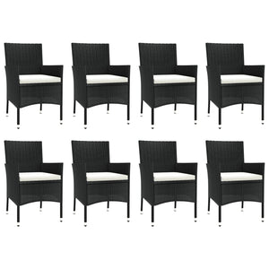 vidaXL 9 Piece Garden Dining Set with Cushions Black Poly Rattan