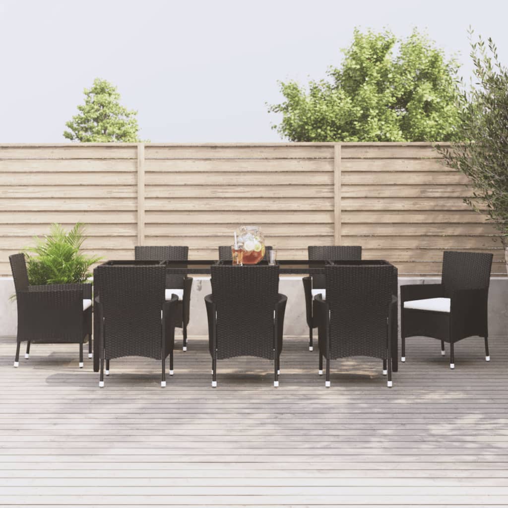 vidaXL 9 Piece Garden Dining Set with Cushions Black Poly Rattan