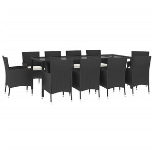 vidaXL 11 Piece Garden Dining Set with Cushions Black Poly Rattan