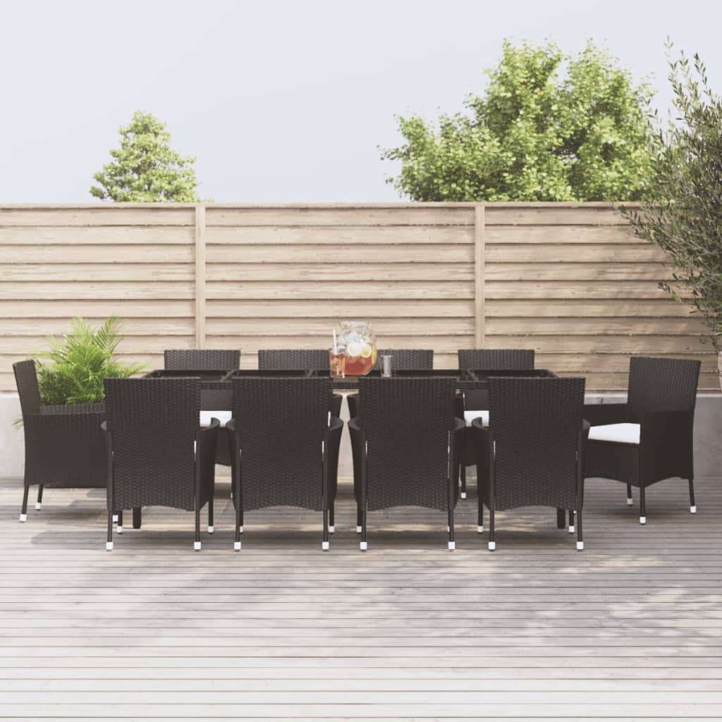 vidaXL 11 Piece Garden Dining Set with Cushions Black Poly Rattan