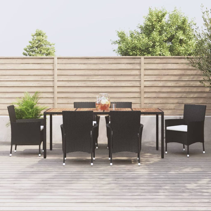 vidaXL 7 Piece Garden Dining Set with Cushions Black Poly Rattan