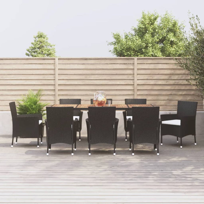 vidaXL 9 Piece Garden Dining Set with Cushions Black Poly Rattan