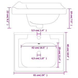 vidaXL Bathroom Sink White 61x48x23 cm Rectangular Ceramic