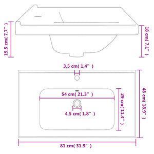 vidaXL Bathroom Sink White 81x48x19.5 cm Rectangular Ceramic