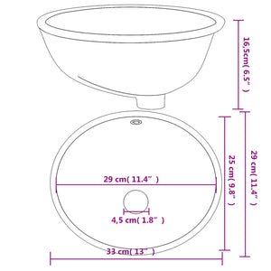 vidaXL Bathroom Sink White 33x29x16.5 cm Oval Ceramic