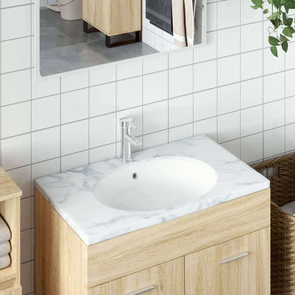 vidaXL Bathroom Sink White 47x39x21 cm Oval Ceramic