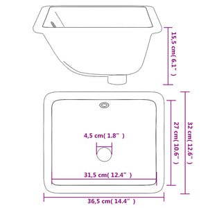 vidaXL Bathroom Sink White 36.5x32x15.5 cm Rectangular Ceramic