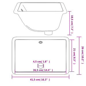 vidaXL Bathroom Sink White 41.5x26x18.5 cm Rectangular Ceramic