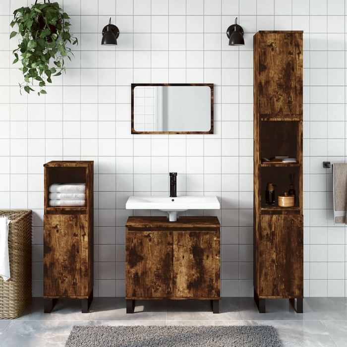 vidaXL Bathroom Cabinet Smoked Oak 58x33x60 cm Engineered Wood