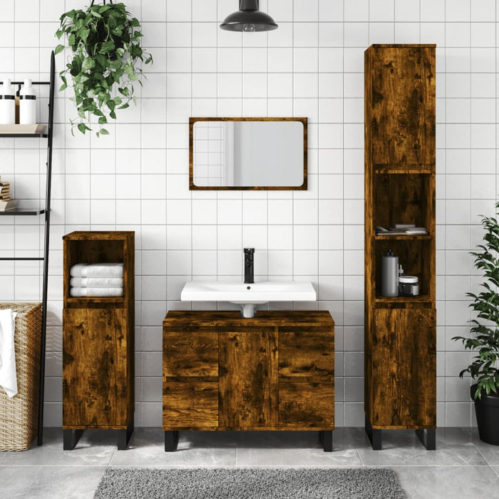 vidaXL Bathroom Cabinet Smoked Oak 80x33x60 cm Engineered Wood