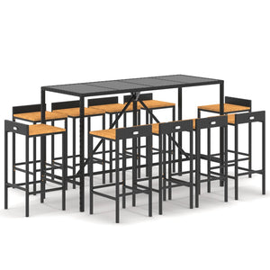 vidaXL 11 Piece Garden Bar Set Black Poly Rattan& Solid Wood Acacia