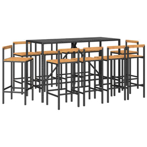 vidaXL 11 Piece Garden Bar Set Black Poly Rattan& Solid Wood Acacia