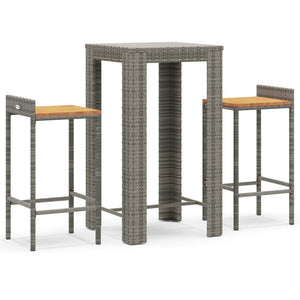 vidaXL 3 Piece Garden Bar Set Grey Poly Rattan&Solid Wood Acacia