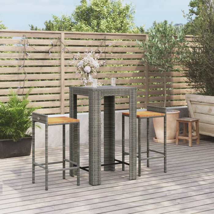 vidaXL 3 Piece Garden Bar Set Grey Poly Rattan&Solid Wood Acacia