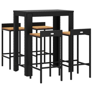 vidaXL 5 Piece Garden Bar Set Black Poly Rattan&Solid Wood Acacia