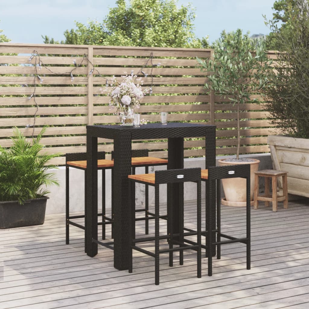 vidaXL 5 Piece Garden Bar Set Black Poly Rattan&Solid Wood Acacia