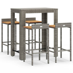 vidaXL 5 Piece Garden Bar Set Grey Poly Rattan&Solid Wood Acacia