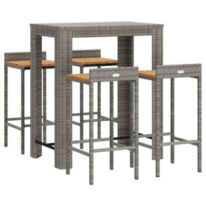 vidaXL 5 Piece Garden Bar Set Grey Poly Rattan&Solid Wood Acacia