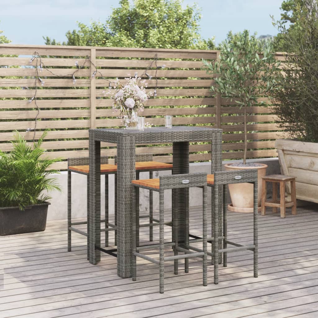 vidaXL 5 Piece Garden Bar Set Grey Poly Rattan&Solid Wood Acacia