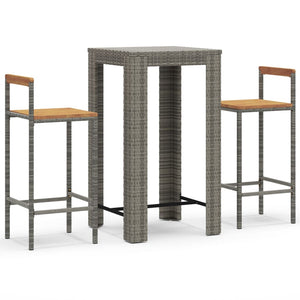 vidaXL 3 Piece Garden Bar Set Grey Poly Rattan&Solid Wood Acacia