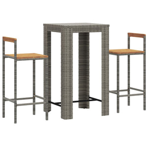 vidaXL 3 Piece Garden Bar Set Grey Poly Rattan&Solid Wood Acacia