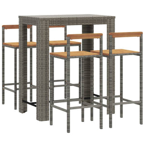 vidaXL 5 Piece Garden Bar Set Grey Poly Rattan&Solid Wood Acacia