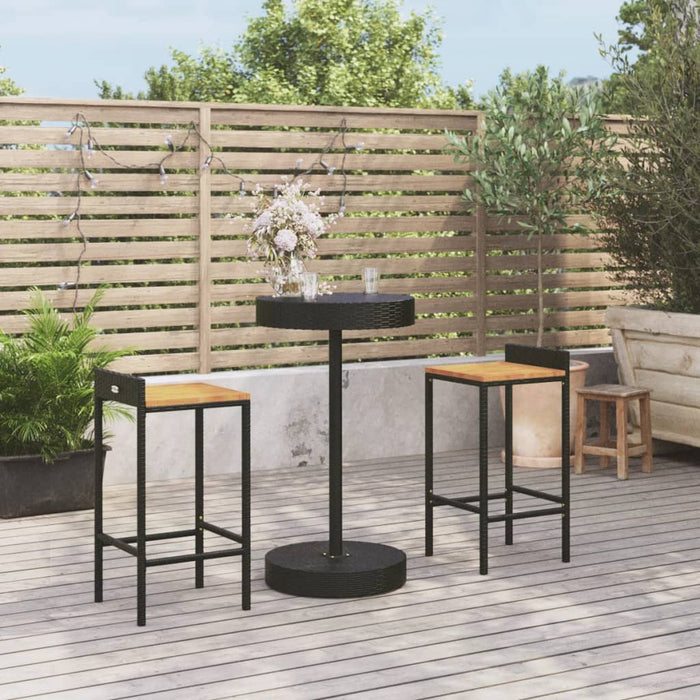 vidaXL 3 Piece Garden Bar Set Black Poly Rattan&Solid Wood Acacia