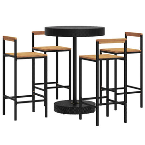 vidaXL 5 Piece Garden Bar Set Black Poly Rattan&Solid Wood Acacia